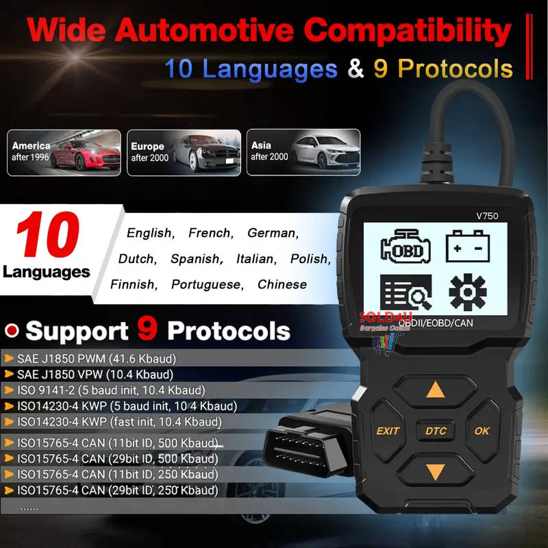 Scanners OBD2 Scanner Diagnostic Tool Car Since 1996 V750 2.4 inch